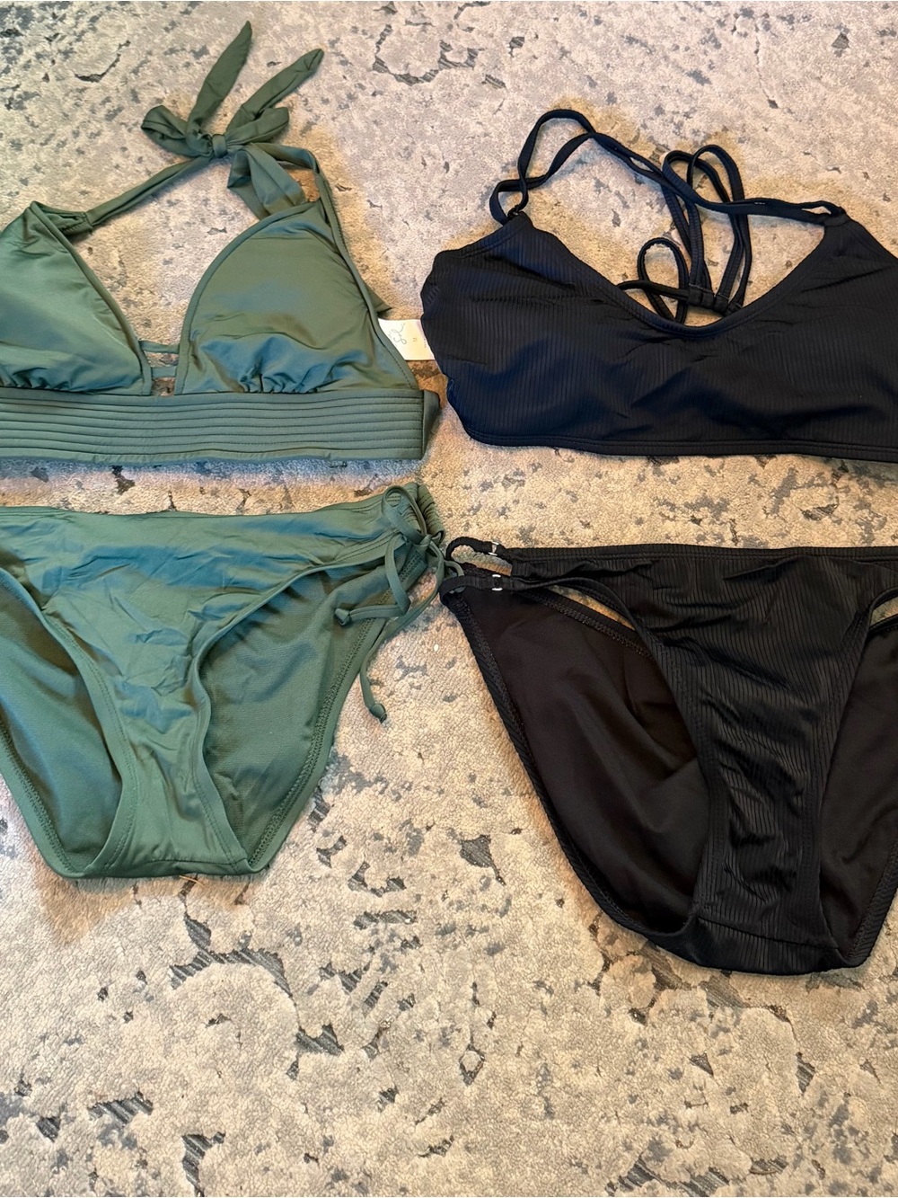 Olive Green and Black Ribbed Bikini Set Duo